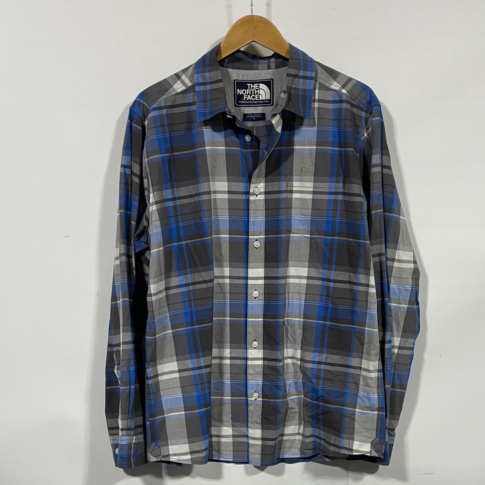 The North Face Men's Gray and Blue Plaid Shirt